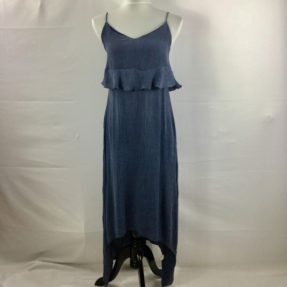 Sleeveless Blue High-Low Ruffle Maxi Dress